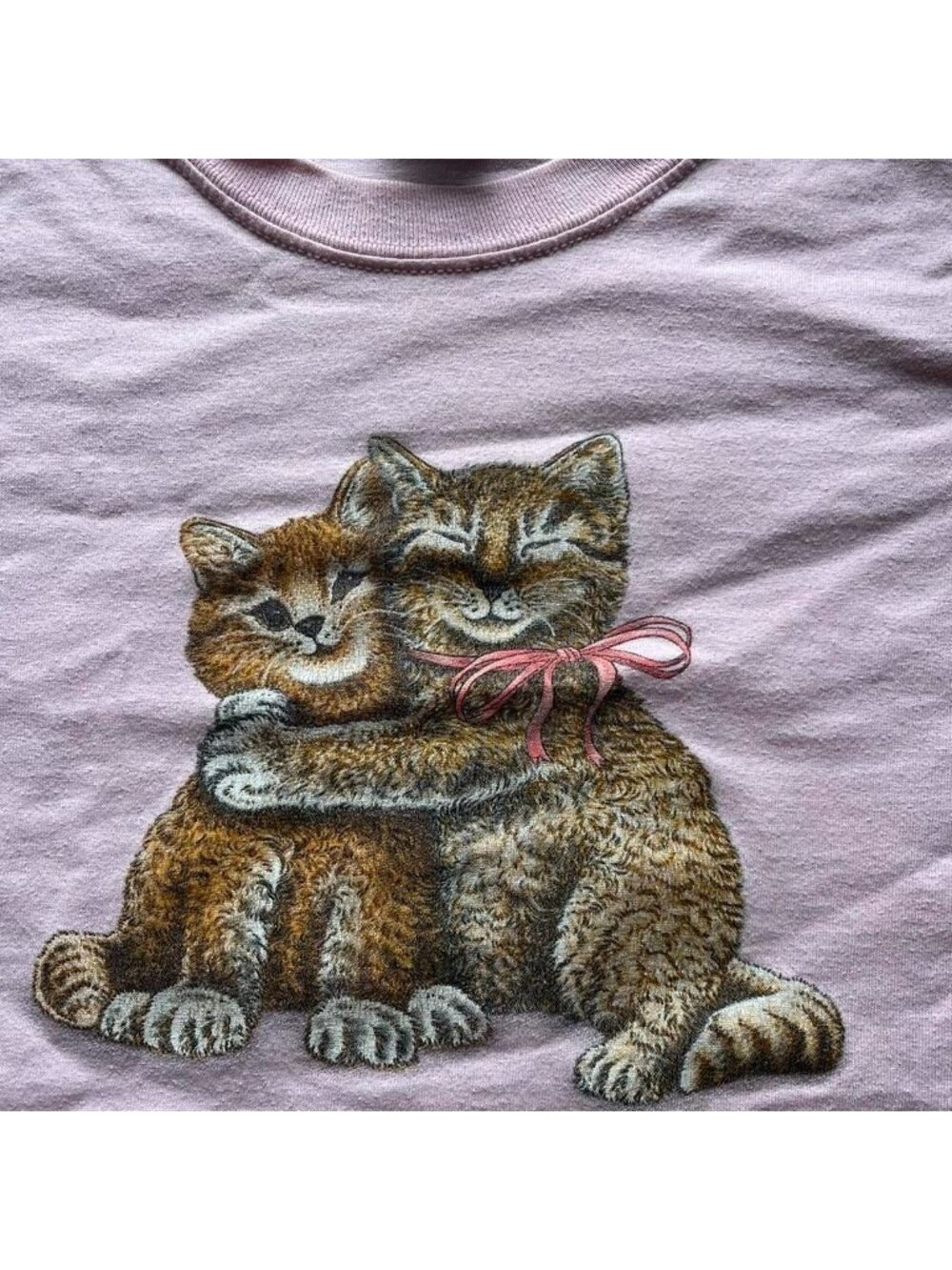 Jerzees Pink Cropped Cats Hugging Wmn XL T-shirt Girlhoodcore Soft Girl Kawaii